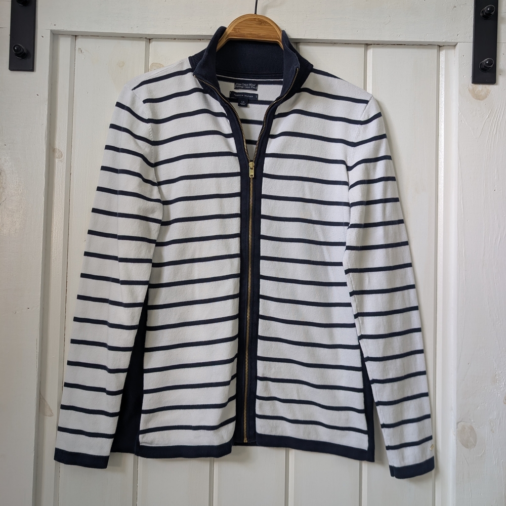 Tommy Hilfiger Prima Cotton Blend Stripped Zip Up Sweater